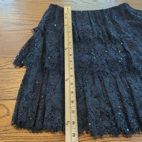 Mary Bays Black Beaded Lace black Skirt Sz 4 Tiered Fringe Hem Party Evening - Picture 9 of 10